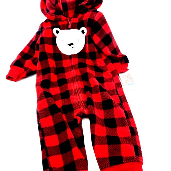 Baby Pajamas Sleepwear Size 6m Bear Zipper Hooded One Piece Boys Girls - Picture 7 of 7